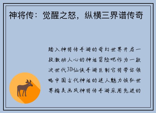 神将传：觉醒之怒，纵横三界谱传奇