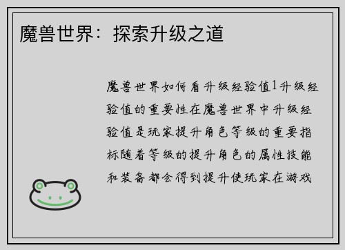 魔兽世界：探索升级之道
